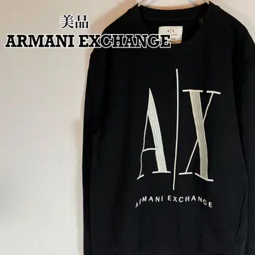 새상품급 ARMANI EXCHANGE 맨투맨 빅 로고 자수 블랙