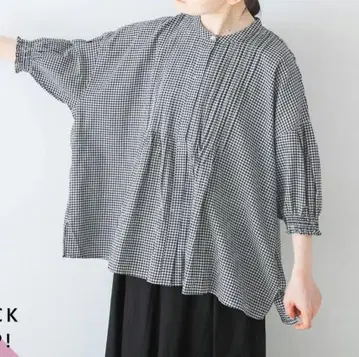 내추럴 m.n 체크 무늬 칠부 소매 셔츠