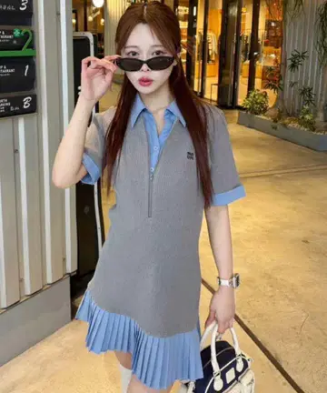 NICE CLAUP 도킹 플리츠 미니 원피스