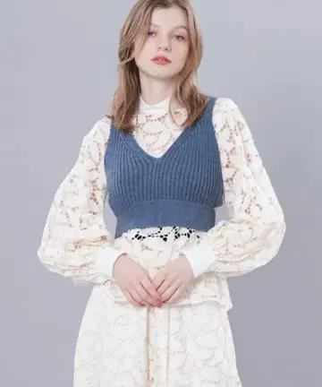 FUMIE TANAKA 후미에 타나카 리본 니트 뷔스티에 블루