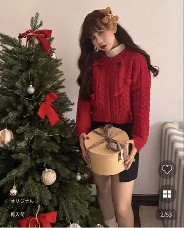 nugu VISCO 프로듀스 피셔맨 리본 가디건 red