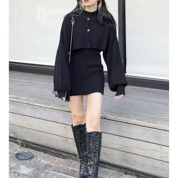 EVRIS 레이어드 니트 미니 원피스
