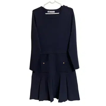 ZARA 숏 플리츠 니트 원피스 네이비 긴팔 M 사이즈