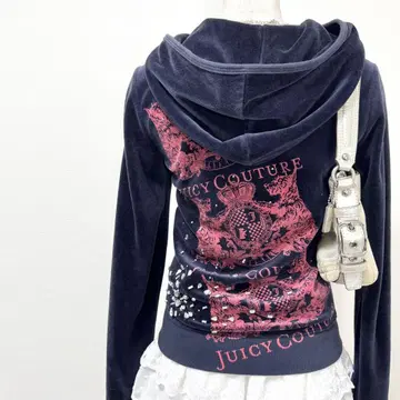 y2k 00s Juicy Couture 테리어 로고 벨로아 지퍼 후드티