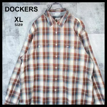다커스 DOCKERS 옴브레 섀도우 체크 얇은 소재 셔츠 구제 의류 XL