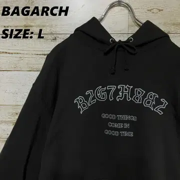 BAGARCH 후드티 블랙 소매 프린트 빅 프린트 아치 로고