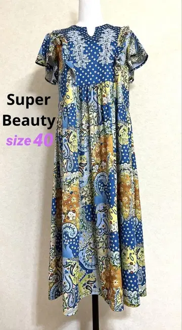 [ Super Beauty ] 꽃무늬 자수 반팔 롱 원피스 40