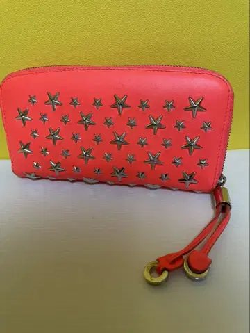 지미추 별 스터드 네온 오렌지 라운드 지퍼 장지갑