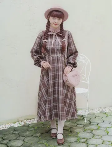 새상품급 시마무라 아오키 미사코 마이멜로디 체크 무늬 롱 원피스 S