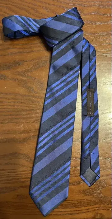 ETRO 스트라이프 넥타이 파랑과 블랙