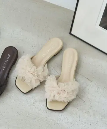 완판템 LE TALON 튤 프릴 슬라이더 샌들 25cm