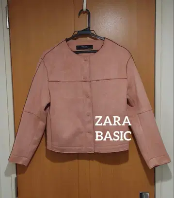 ZARA BASIC 여성용 노카라 자켓 가죽 스웨이드 느낌 핑크