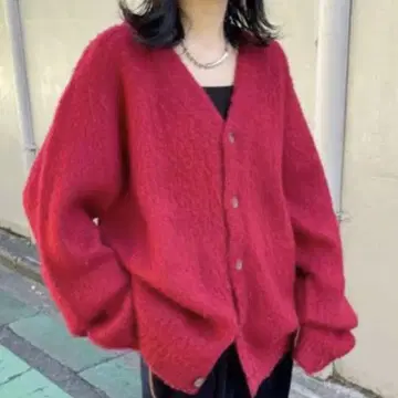 KOOKY'N/쿠키 알파카 혼방 모헤어 라이크 가디건 빨간색