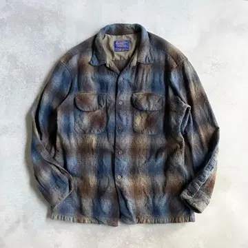 90s PENDLETON 보드 셔츠 옴브레 체크 울 L 브라운