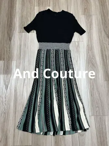 And Couture 레트로 패턴 절개 니트 원피스 종아리 기장 38/M