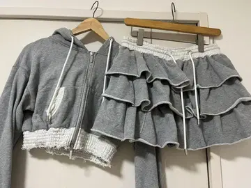 bubbles 바이컬러 후드티 바이컬러 맨투맨 치마바지 2세트