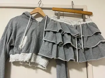 bubbles 바이컬러 후드티 바이컬러 맨투맨 치마바지 2세트