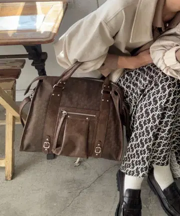JEANASIS 앤티크 인조 가죽 보스턴 카키 계열