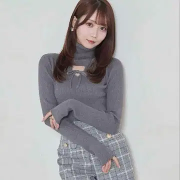 ribbon point turtle knit tops gray