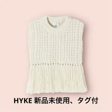 HYKE WAFFLE KNIT SWEATER TOP WITH FRINGE