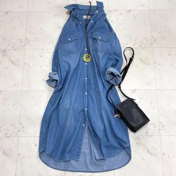 새상품급 레리움 바지 셔츠 원피스 데님 원피스 도트 단추 겉옷