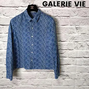 새상품급 GALERIE VIE 롱 슬리브 셔츠 블루 긴팔 셔츠 꽃무늬