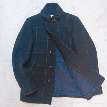 에디피스 울 자켓 펜 체크 호두 버튼 소가죽 벨트 M