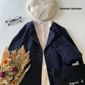 b1462* 휴먼 우먼 노카라 자켓 사이드 지퍼