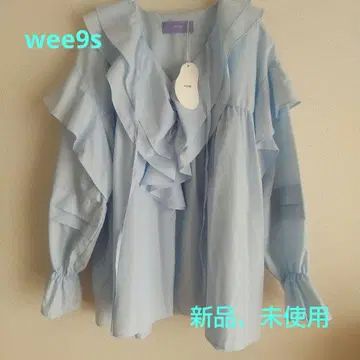 wee9s 빅 칼라 프릴 블라우스 라이트 블루