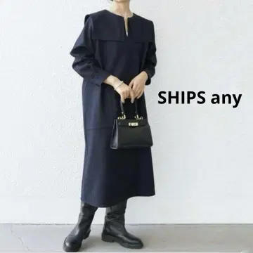 SHIPS any 울리쉬 플란넬 세일러 카라 롱 원피스 다크 네이비
