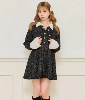 apres jour 트위드 숏 자켓 미니 원피스 세트