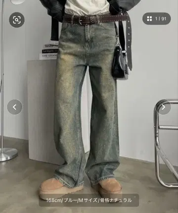 SHAGGIE 오로라 큐빅 장식 빈티지 루즈 데님 팬츠