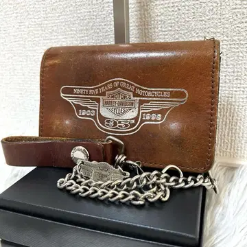 [ 레어 95주년/지갑 체인 ] 할리데이비슨 지갑 브라운 천연 가죽