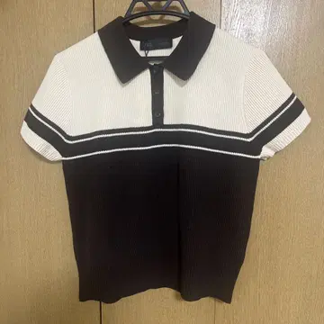 ZARA 니트 피케 셔츠 반팔 L 리브 니트 폴로 탑