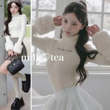 택 포함 새상품 다리치 아이보리 스무스 퍼 리브 니트탑