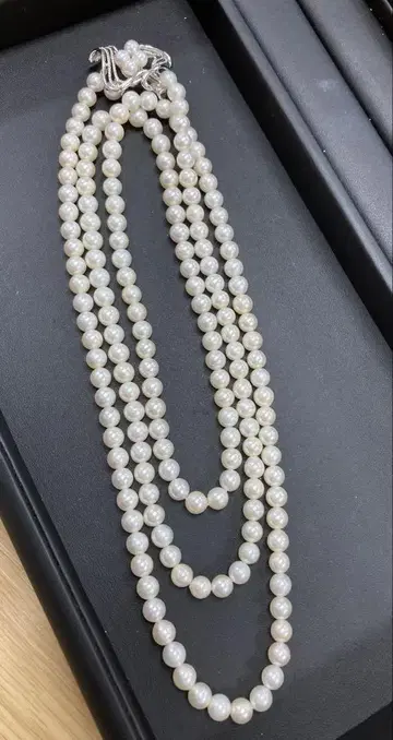 천연 펄 실버 목걸이 액세서리 7mm 롱