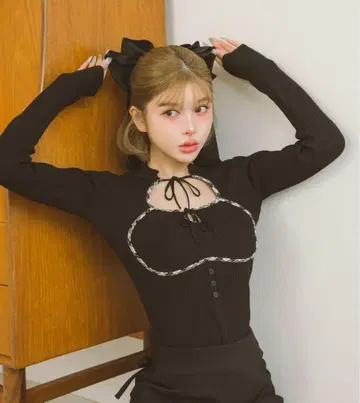 Darich 프론트 오픈 리브 니트탑