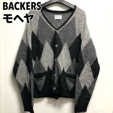 BACKERS 모헤어 가디건 아가일 무늬 블랙 x 그레이 M