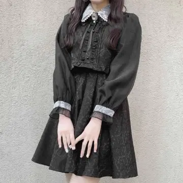 펄 트리밍 컬러 자카드 원피스 블랙