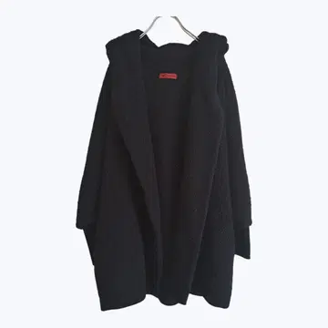 파피용 블랙 보아 프론트 오픈 후드 부착 코트 아우터