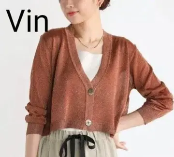 YAMADAYA vin 시어 라메 니트 가디건 다크 오렌지
