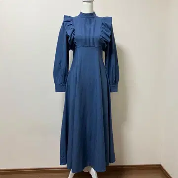앙데팡당 롱 원피스 블루 가을 리본 벨트 긴팔 귀여운 어른