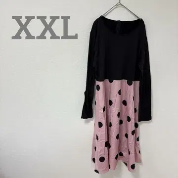 [ XXL ] 레트로 팝 도트 무늬 롱 슬리브 원피스 무릎 기장 원피스