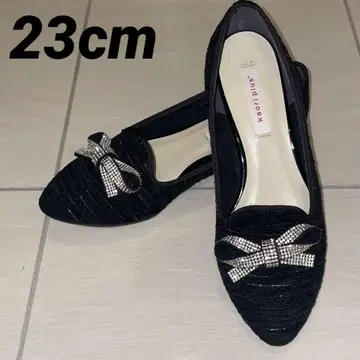 모드 카오리 플랫슈즈 비쥬 리본 블랙 큐빅
