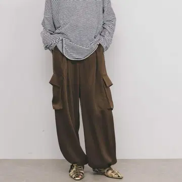 KBF 새틴 카고 팬츠 여성용 와이드 팬츠 가을 브라운