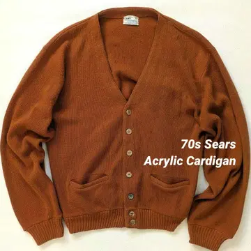 70s Sears 아크릴 가디건 L 다크 오렌지