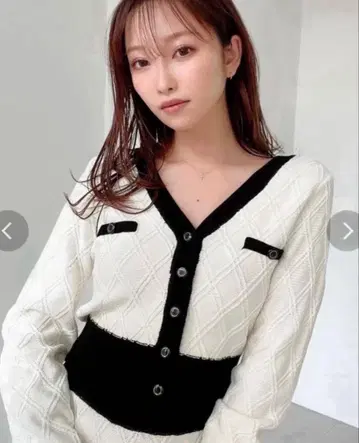 RESEXXY 리젝시 바이컬러 트위드 니트 가디건 셋업