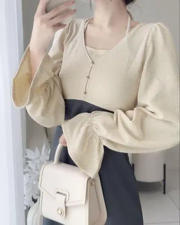 mily bilet 캔디 슬리브 도킹 내로우 원피스 아이보리