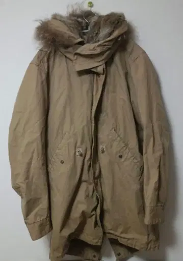 SHIPS 베이지 퍼 후드 모즈 코트 탈부착 가능 y2k