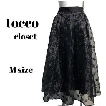 [ tocco closet ] 오간자 도트 무늬 턱 플레어 스커트 블랙